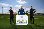 22 June 2021; League of Ireland Academy development manager Will Clarke with Shamrock Rovers academy director Shane Robinson, left, and Derry City technical director Paddy McCourt, right, during a EA SPORTS National Underage League Media Day at FAI Headquarters in Abbotstown, Dublin. Photo by Stephen McCarthy/Sportsfile