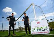 22 June 2021; Derry City technical director Paddy McCourt, left, and Shamrock Rovers academy director Shane Robinson during a EA SPORTS National Underage League Media Day at FAI Headquarters in Abbotstown, Dublin. Photo by Stephen McCarthy/Sportsfile