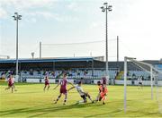 21 June 2021; Drogheda United goalkeeper David Odumosu saves a shot from Patrick Hoban of Dundalk, as Dane Massey of Drogheda United, left, closes in, during the SSE Airtricity League Premier Division match between Drogheda United and Dundalk at Head in the Game Park in Drogheda, Louth. Photo by Piaras Ó Mídheach/Sportsfile