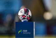 21 June 2021; The match ball on a plinth pitchside before the SSE Airtricity League Premier Division match between Drogheda United and Dundalk at Head in the Game Park in Drogheda, Louth. Photo by Piaras Ó Mídheach/Sportsfile