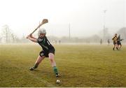 21 February 2010; Ciara Donnelly, Queens, takes a slideline during her side's match with NUI Maynooth under thick fog. Purcell Shield Final, Queens University Belfast v NUI Maynooth. Cork Institute of Technology, Cork. Picture credit: Stephen McCarthy / SPORTSFILE