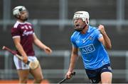 23 June 2021; Mark Sweeney of Dublin celebrates after scoring his side's first goal during the 2020 Bord Gáis Energy Leinster Under 20 Hurling Championship Final match between Dublin and Galway at Bord na Móna O'Connor Park in Tullamore, Offaly. Photo by Piaras Ó Mídheach/Sportsfile