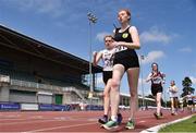 20 June 2021; Emily Machugh of Naas AC, Kildare, leads the field whilst competing in the Junior Women's 3k Walk during day two of the Irish Life Health Junior Championships & U23 Specific Events at Morton Stadium in Santry, Dublin. Photo by Sam Barnes/Sportsfile