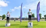 20 June 2021;U23 Women's Discus medallists, Emma Kelly of Brow Rangers AC, Kilkenny, silver, and Niamh Fogarty of Raheny Shamrock AC, Dublin, gold, during day two of the Irish Life Health Junior Championships & U23 Specific Events at Morton Stadium in Santry, Dublin. Photo by Sam Barnes/Sportsfile
