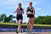 20 June 2021; Aisling Lane of Mullingar Harriers AC, Westmeath, left, and Emily Machugh of Naas AC, Kildare, competing in the Junior Women's 3k Walk during day two of the Irish Life Health Junior Championships & U23 Specific Events at Morton Stadium in Santry, Dublin. Photo by Sam Barnes/Sportsfile