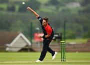 25 June 2021; Mark Adair of Northern Knights bowls during the Cricket Ireland InterProvincial Trophy 2021 match between North West Warriors and Northern Knights at Bready Cricket Club in Magheramason, Tyrone. Photo by Harry Murphy/Sportsfile