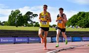 19 June 2021; Fionntan Campbell of North Belfast Harriers, left, and Ryan Smith of Annadale Striders, competing in the Junior Men's 5000m during day one of the Irish Life Health Junior Championships & U23 Specific Events at Morton Stadium in Santry, Dublin. Photo by Sam Barnes/Sportsfile
