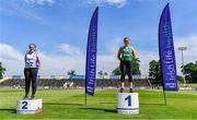 19 June 2021; Under 23 Women's Weight for Distance medallists, from left,  Emma Kelly of Brow Rangers AC, Kilkenny, silver, and Zoe Mohan of Cushinstown AC, Meath, gold, during day one of the Irish Life Health Junior Championships & U23 Specific Events at Morton Stadium in Santry, Dublin. Photo by Sam Barnes/Sportsfile