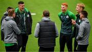 25 June 2021; Aaron Greene of Shamrock Rovers, top left, shares a joke with team-mates before their SSE Airtricity League Premier Division match against Drogheda United at Tallaght Stadium in Dublin. Photo by Seb Daly/Sportsfile