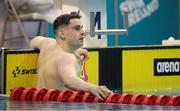 25 June 2021; Cillian Melly of National Centre Limerick after competing in the 400IM where he set an Irish Senior Record with a time of 4.23.22 during day two of the 2021 Swim Ireland Performance Meet at the Sport Ireland National Aquatic Centre at the Sport Ireland Campus in Dublin. Photo by David Kiberd/Sportsfile