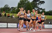 25 June 2021; Ellie Hartnett of U.C.D. AC, Dublin, leads the field whilst competing in the Women's 1500m  during day one of the Irish Life Health National Senior Championships at Morton Stadium in Santry, Dublin. Photo by Sam Barnes/Sportsfile