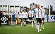 25 June 2021; Dundalk captain Chris Shields leads his side out ahead of playing his final game for the club before the SSE Airtricity League Premier Division match between Dundalk and Derry City at Oriel Park in Dundalk, Louth. Photo by Stephen McCarthy/Sportsfile