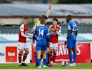25 June 2021; Alfie Lewis of St Patrick's Athletic receives a red card from referee John McLoughlin during the SSE Airtricity League Premier Division match between Waterford and St Patrick's Athletic at the RSC in Waterford. Photo by Michael P Ryan/Sportsfile