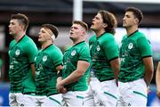 25 June 2021; Ireland players sing the anthem prior to the U20 Six Nations Rugby Championship match between Wales and Ireland at Cardiff Arms Park in Cardiff, Wales. Photo by Chris Fairweather/Sportsfile