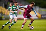 25 June 2021; Darragh Markey of Drogheda United in action against Gary O'Neill of Shamrock Rovers during the SSE Airtricity League Premier Division match between Shamrock Rovers and Drogheda United at Tallaght Stadium in Dublin. Photo by Seb Daly/Sportsfile