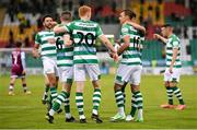 25 June 2021; Graham Burke of Shamrock Rovers, right, is congratulated by team-mates after scoring their side's first goal during the SSE Airtricity League Premier Division match between Shamrock Rovers and Drogheda United at Tallaght Stadium in Dublin. Photo by Seb Daly/Sportsfile