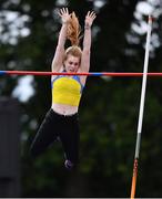 25 June 2021; Clodagh Walsh of Abbey Striders AC, Cork, celebrates a clearance on her way to winning the Women's Pole Vault during day one of the Irish Life Health National Senior Championships at Morton Stadium in Santry, Dublin. Photo by Sam Barnes/Sportsfile