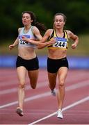 25 June 2021; Michelle Finn of Leevale AC, Cork, right, and Maisy O'Sullivan of St Abbans AC, Laois, competing in the Women's 1500m during day one of the Irish Life Health National Senior Championships at Morton Stadium in Santry, Dublin. Photo by Sam Barnes/Sportsfile