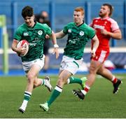 25 June 2021; Chris Cosgrave of Ireland on his way to scoring his side's second try during the U20 Six Nations Rugby Championship match between Wales and Ireland at Cardiff Arms Park in Cardiff, Wales. Photo by Gareth Everett/Sportsfile