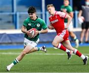 25 June 2021; Chris Cosgrave of Ireland on his way to scoring his side's second try during the U20 Six Nations Rugby Championship match between Wales and Ireland at Cardiff Arms Park in Cardiff, Wales. Photo by Gareth Everett/Sportsfile