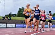 25 June 2021; Rose Finnegan of UCD AC, Dublin, left, and Bronagh Kearns of St. Senans AC, Kilkenny, competing in the Women's 1500m  during day one of the Irish Life Health National Senior Championships at Morton Stadium in Santry, Dublin. Photo by Sam Barnes/Sportsfile