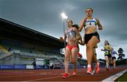 25 June 2021; Siofra Cleirigh Buttner of Dundrum South Dublin AC, right, and Jenna Bromell of Emerald AC, Limerick, competing in the Women's 800m  during day one of the Irish Life Health National Senior Championships at Morton Stadium in Santry, Dublin. Photo by Sam Barnes/Sportsfile