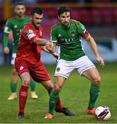 25 June 2021; Gearóid Morrissey of Cork City in action against Ryan Brennan of Shelbourne during the SSE Airtricity League First Division match between Shelbourne and Cork City at Tolka Park in Dublin. Photo by Piaras Ó Mídheach/Sportsfile