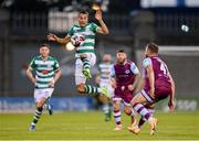 25 June 2021; Graham Burke of Shamrock Rovers in action against Dane Massey of Drogheda United during the SSE Airtricity League Premier Division match between Shamrock Rovers and Drogheda United at Tallaght Stadium in Dublin. Photo by Seb Daly/Sportsfile