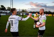 25 June 2021; Chris Shields of Dundalk having played his final game for the club, with Patrick McEleney, after the SSE Airtricity League Premier Division match between Dundalk and Derry City at Oriel Park in Dundalk, Louth. Photo by Stephen McCarthy/Sportsfile