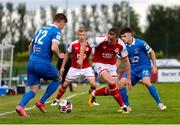 25 June 2021; John Mountney of St Patrick's Athletic in action against John Martin of Waterford during the SSE Airtricity League Premier Division match between Waterford and St Patrick's Athletic at the RSC in Waterford. Photo by Michael P Ryan/Sportsfile