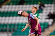 25 June 2021; Killian Phillips of Drogheda United in action against Rory Gaffney of Shamrock Rovers during the SSE Airtricity League Premier Division match between Shamrock Rovers and Drogheda United at Tallaght Stadium in Dublin. Photo by Seb Daly/Sportsfile
