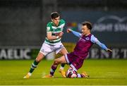 25 June 2021; Sean Gannon of Shamrock Rovers in action against Darragh Markey of Drogheda United during the SSE Airtricity League Premier Division match between Shamrock Rovers and Drogheda United at Tallaght Stadium in Dublin. Photo by Seb Daly/Sportsfile