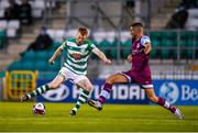 25 June 2021; Rory Gaffney of Shamrock Rovers in action against Luke Heeney of Drogheda United during the SSE Airtricity League Premier Division match between Shamrock Rovers and Drogheda United at Tallaght Stadium in Dublin. Photo by Seb Daly/Sportsfile