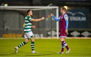 25 June 2021; Sean Hoare of Shamrock Rovers, left, and Mark Doyle of Drogheda United after their drawn SSE Airtricity League Premier Division match at Tallaght Stadium in Dublin. Photo by Seb Daly/Sportsfile