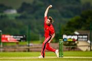 26 June 2021; Josh Manley of Munster Reds bowls during the Cricket Ireland InterProvincial Trophy 2021 match between North West Warriors and Munster Reds at Bready Cricket Club in Magheramason, Tyrone. Photo by Harry Murphy/Sportsfile