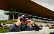 26 June 2021; Racegoer James King, from Celbridge, Kildare, looks out to the course ahead of racing on day two of the Dubai Duty Free Irish Derby Festival at The Curragh Racecourse in Kildare. Photo by Seb Daly/Sportsfile