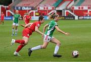 26 June 2021; Lauren Walsh of Cork City in action against Emily Whelan of Shelbourne during the SSE Airtricity Women's National League match between Shelbourne and Cork City at Tolka Park in Dublin. Photo by Ramsey Cardy/Sportsfile