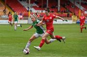 26 June 2021; Emily Whelan of Shelbourne in action against Lauren Walsh of Cork City during the SSE Airtricity Women's National League match between Shelbourne and Cork City at Tolka Park in Dublin. Photo by Ramsey Cardy/Sportsfile