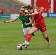 26 June 2021; Emily Whelan of Shelbourne in action against Lauren Walsh of Cork City during the SSE Airtricity Women's National League match between Shelbourne and Cork City at Tolka Park in Dublin. Photo by Ramsey Cardy/Sportsfile