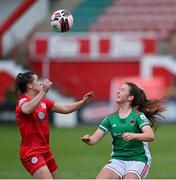 26 June 2021; Leah Murphy of Cork City in action against Emily Whelan of Shelbourne during the SSE Airtricity Women's National League match between Shelbourne and Cork City at Tolka Park in Dublin. Photo by Ramsey Cardy/Sportsfile