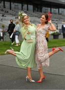 26 June 2021; Racegoers Laura Connolly, left, from Killina, Kildare, and Joanne Byrne, from Allenwood, Kildare, during day two of the Dubai Duty Free Irish Derby Festival at The Curragh Racecourse in Kildare. Photo by Seb Daly/Sportsfile