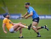 26 June 2021; Danny Sutcliffe of Dublin in action against Keelan Molloy of Antrim during the Leinster GAA Hurling Senior Championship Quarter-Final match between Dublin and Antrim at Páirc Tailteann in Navan, Meath. Photo by Stephen McCarthy/Sportsfile