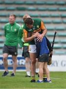 26 June 2021; Mikey Boyle of Kerry celebrates with his son Bobby, aged 8, after the Joe McDonagh Cup Round 1 match between Kerry and Down at Austin Stack Park in Tralee, Kerry. Photo by Daire Brennan/Sportsfile