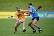26 June 2021; Keelan Molloy of Antrim in action against Danny Sutcliffe of Dublin during the Leinster GAA Hurling Senior Championship Quarter-Final match between Dublin and Antrim at Páirc Tailteann in Navan, Meath. Photo by Stephen McCarthy/Sportsfile