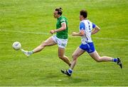 26 June 2021; Cian Sheehan of Limerick in action against Michael Curry of Waterford during the Munster GAA Football Senior Championship Quarter-Final match between Limerick and Waterford at LIT Gaelic Grounds in Limerick. Photo by Piaras Ó Mídheach/Sportsfile