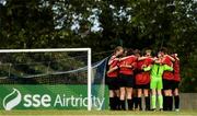26 June 2021; The Bohemians players huddle before the start of the EA SPORTS Women's National U17 League match between Bohemians and Galway WFC at Oscar Traynor Centre in Dublin. Photo by Matt Browne/Sportsfile