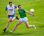26 June 2021; Cian Sheehan of Limerick in action against Dermot Ryan of Waterford during the Munster GAA Football Senior Championship Quarter-Final match between Limerick and Waterford at LIT Gaelic Grounds in Limerick. Photo by Piaras Ó Mídheach/Sportsfile