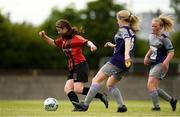 26 June 2021; Alicea Maher of Bohemians in action against Tara O'Sullivan of Galway WFC during the EA SPORTS Women's National U17 League match between Bohemians and Galway WFC at Oscar Traynor Centre in Dublin. Photo by Matt Browne/Sportsfile