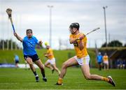 26 June 2021; Joe Maskey of Antrim in action against Danny Sutcliffe of Dublin during the Leinster GAA Hurling Senior Championship Quarter-Final match between Dublin and Antrim at Páirc Tailteann in Navan, Meath. Photo by Stephen McCarthy/Sportsfile