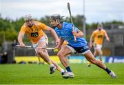 26 June 2021; Cian Boland of Dublin in action against Paddy Burke of Antrim during the Leinster GAA Hurling Senior Championship Quarter-Final match between Dublin and Antrim at Páirc Tailteann in Navan, Meath. Photo by Stephen McCarthy/Sportsfile